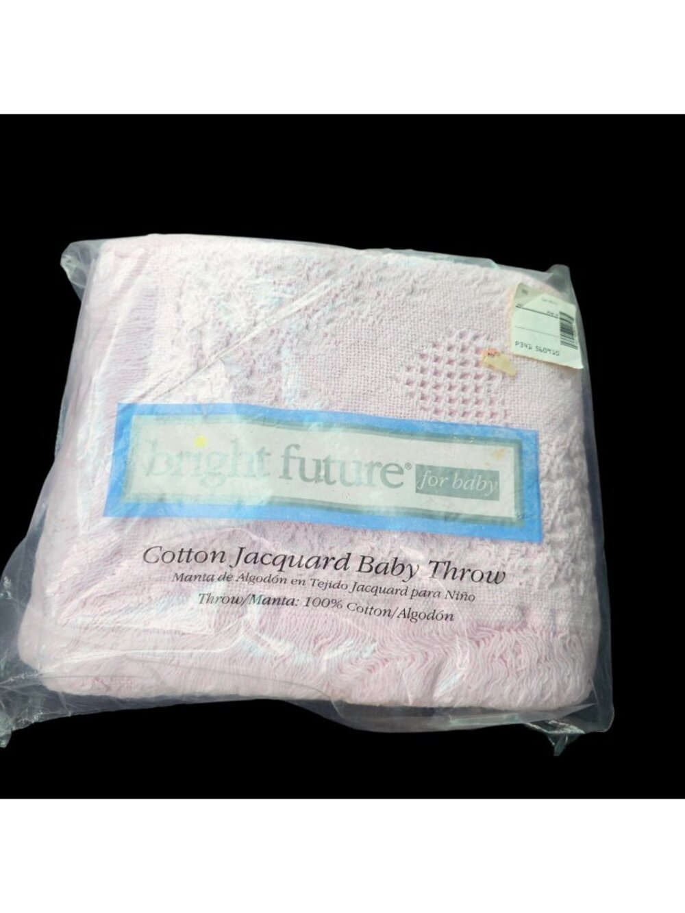 VTG Bright Future Baby Blanket Throw Hearts Fringe Jacquard Cotton Pink USA Made